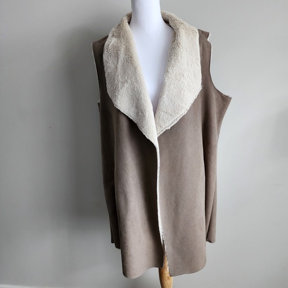 Alia Jackets & Blazers - Vegan Suede Vest Womens Large Sherpa‎ Faux Sleeveless Jacket Wrap Boho Ethical